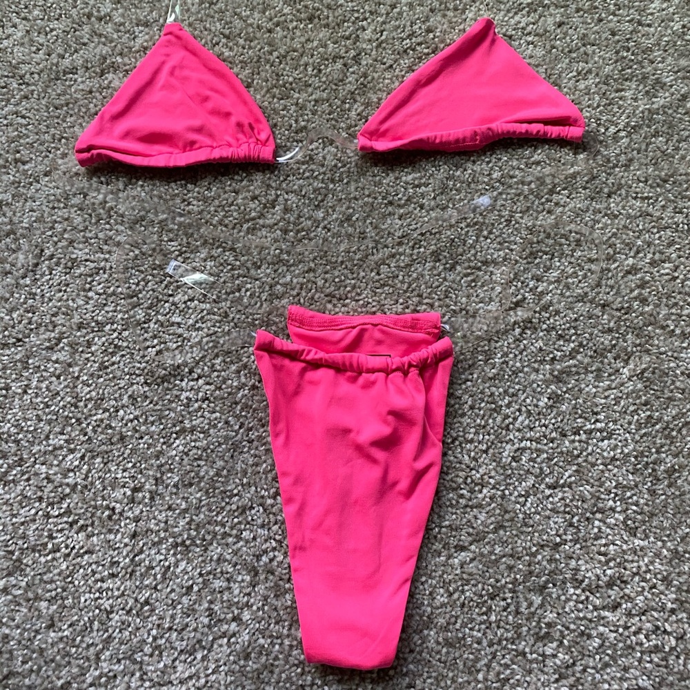 Hot pink clear strap bikini